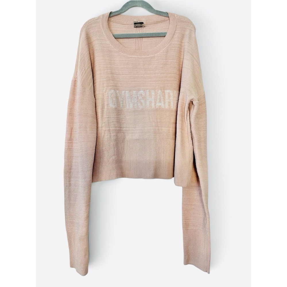 Gymshark Dusty Rose Knit Sweater Ribbed Hem Minimalist Athleisure Large